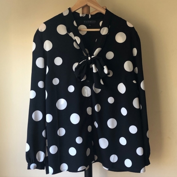 ELOQUII Polka Dot Tie Neck Blouse - Size 20 - Picture 3 of 4